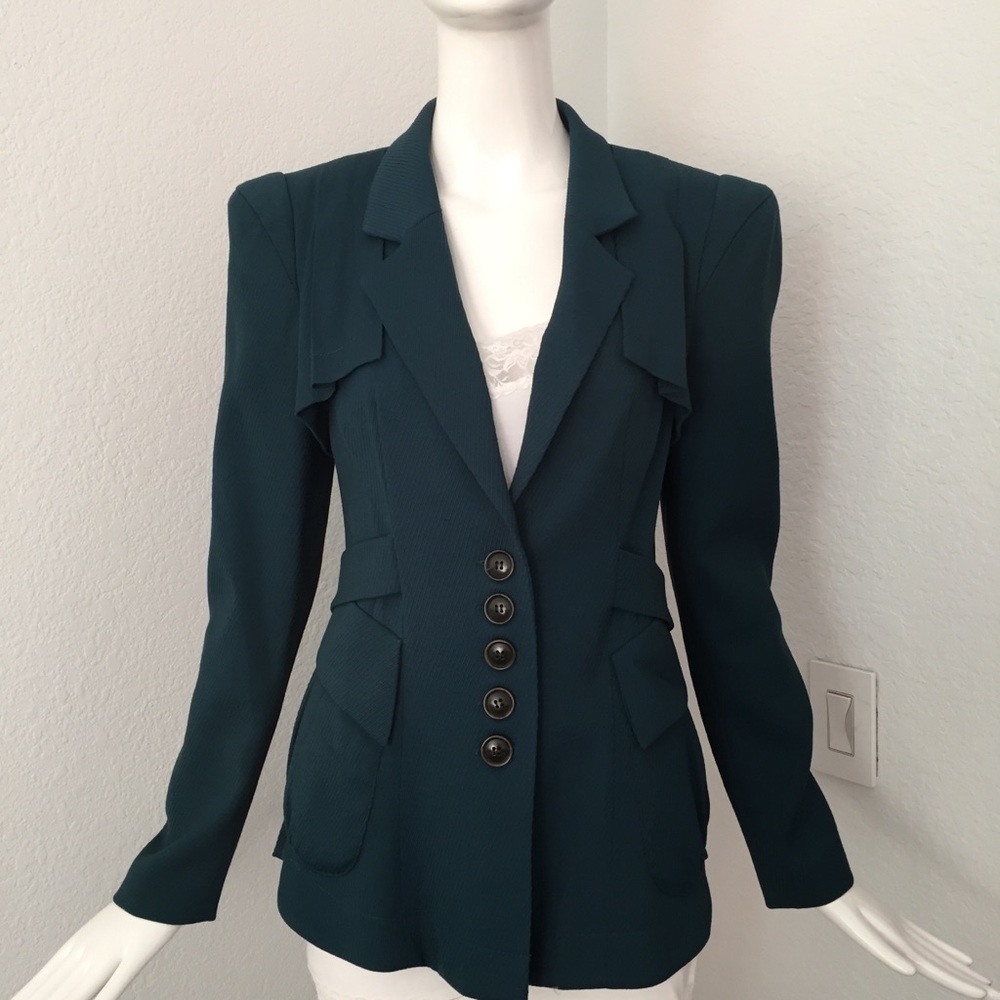 Nanette Lepore structured trench dark teal blazer